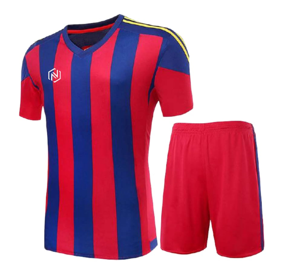 CUSTOM Soccer Uniform Red Blue Stripe