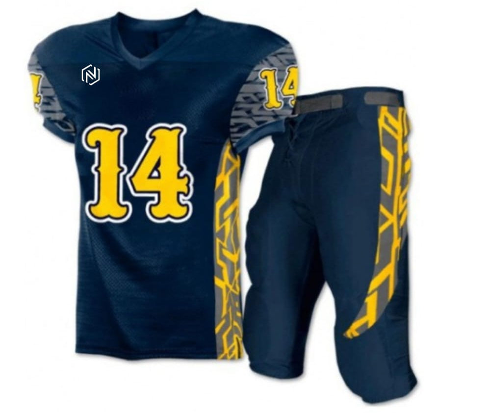 CUSTOM Blue-Gold Mesh Authentic Football Jersey