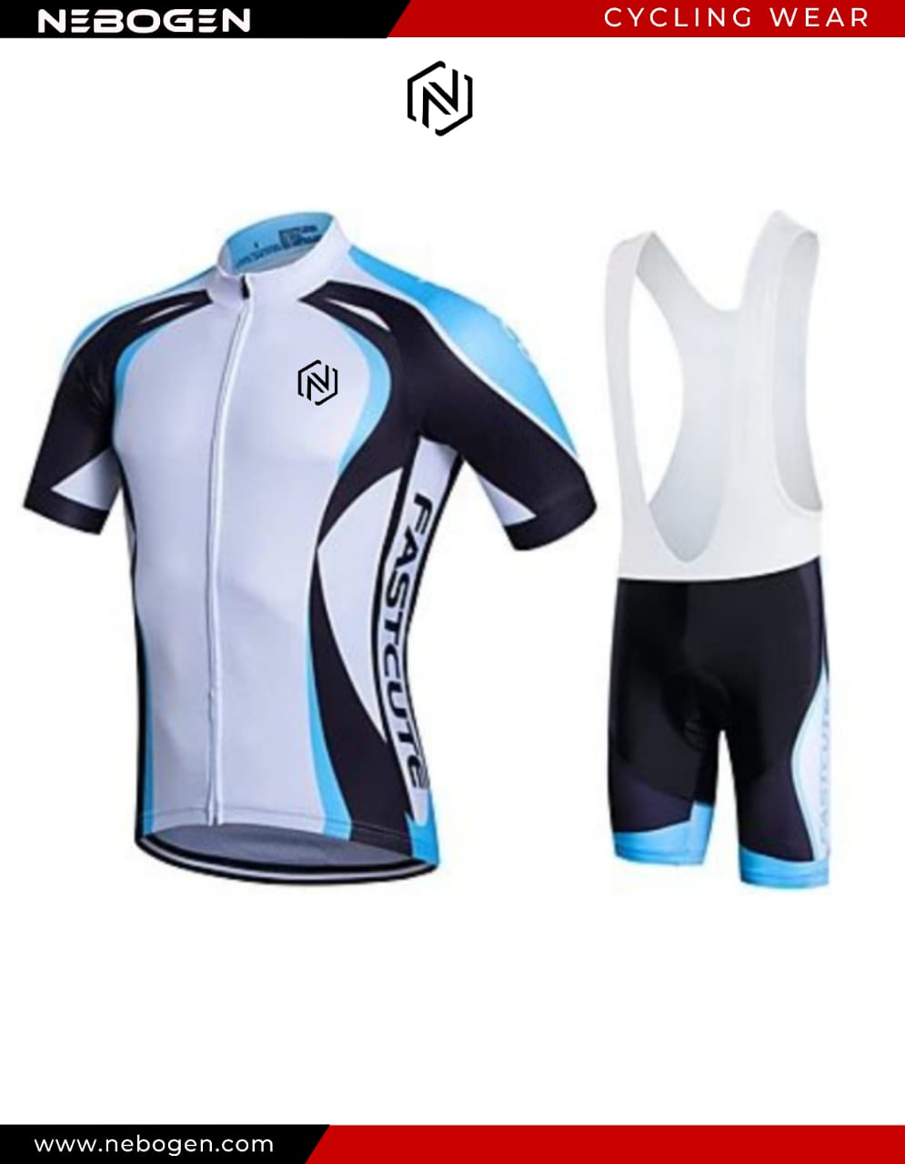 CUSTOM White-Black Anti-UV Cycling Jersey and Bib Shorts Set