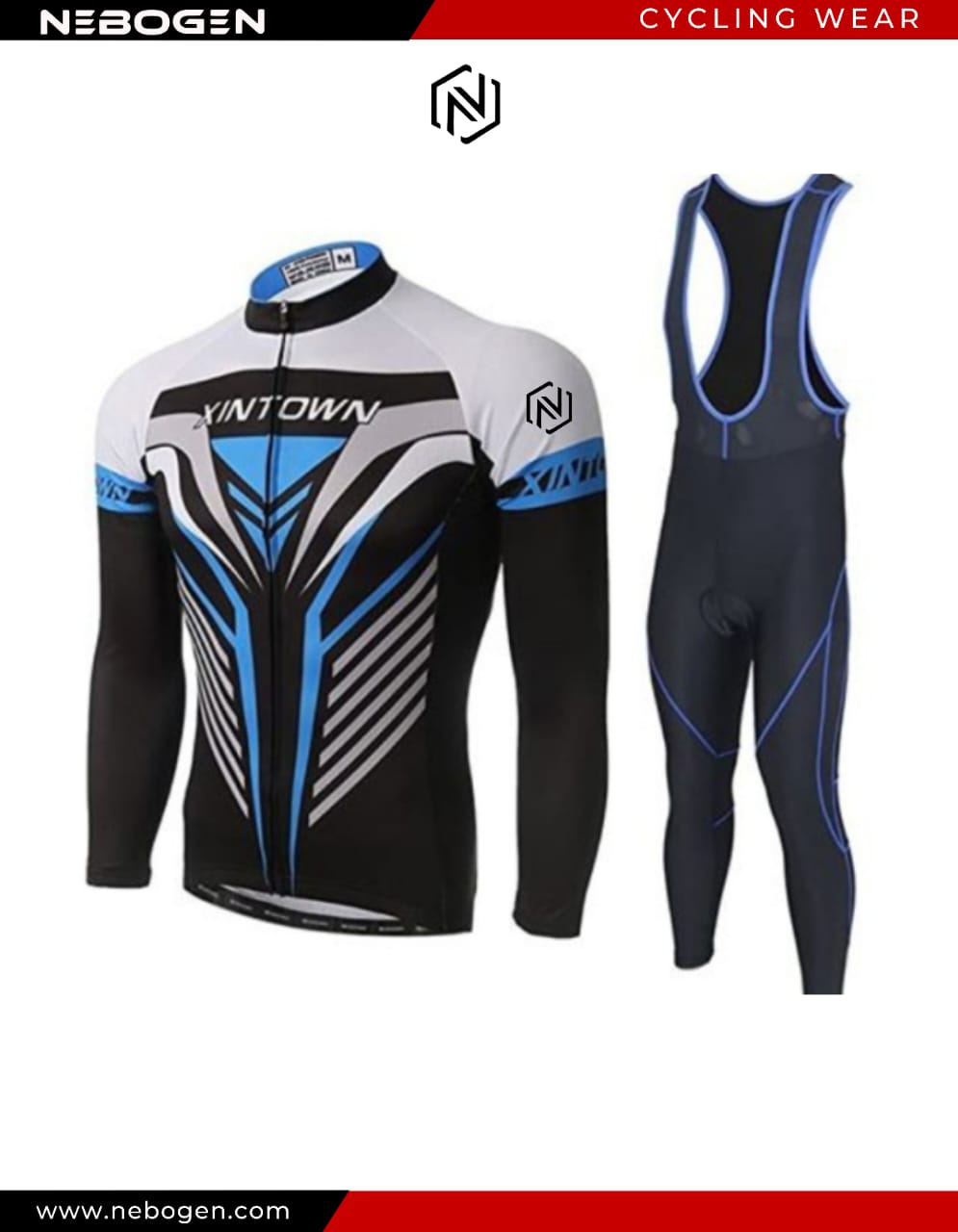 CUSTOM Full Sleeved Black-White Anti-UV Cycling Jersey and Bib Set