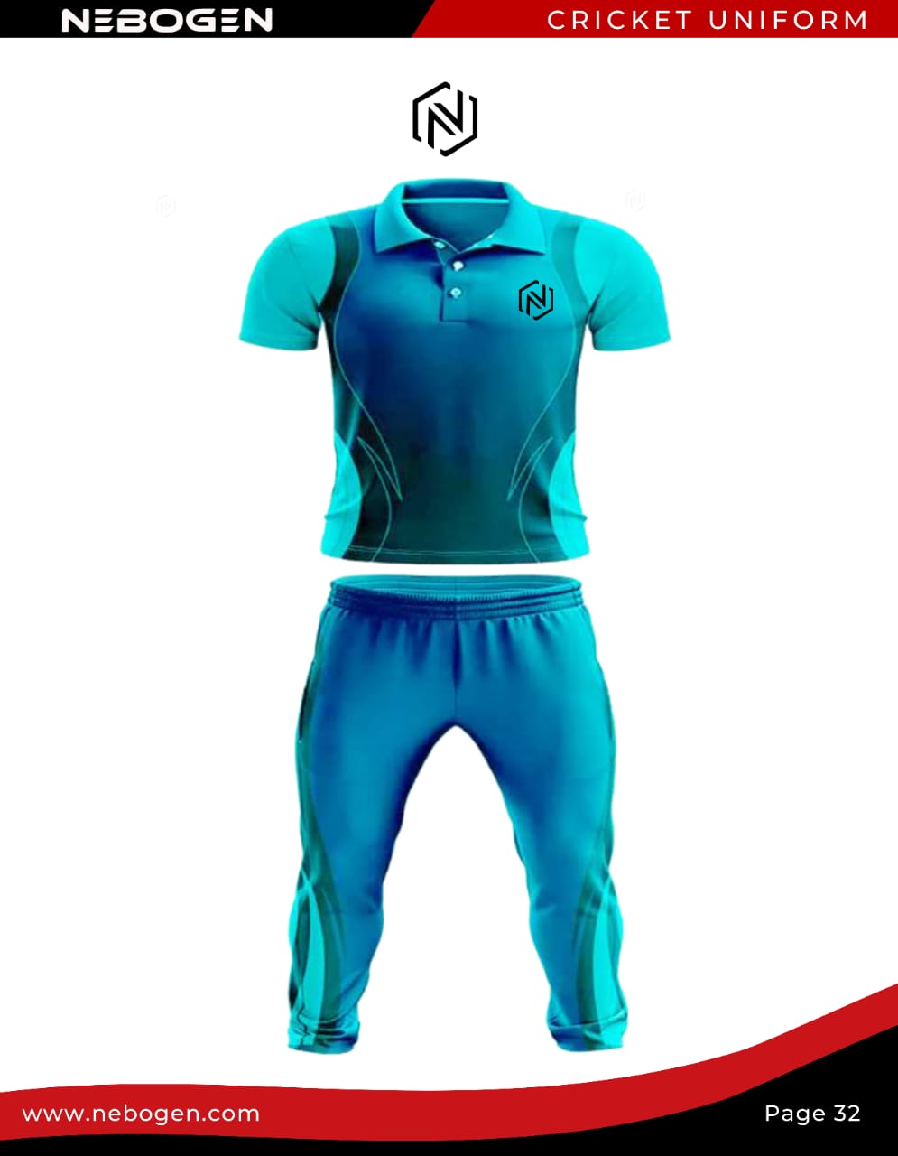 Custom Light Blue Authentic Cricket Jersey Suit